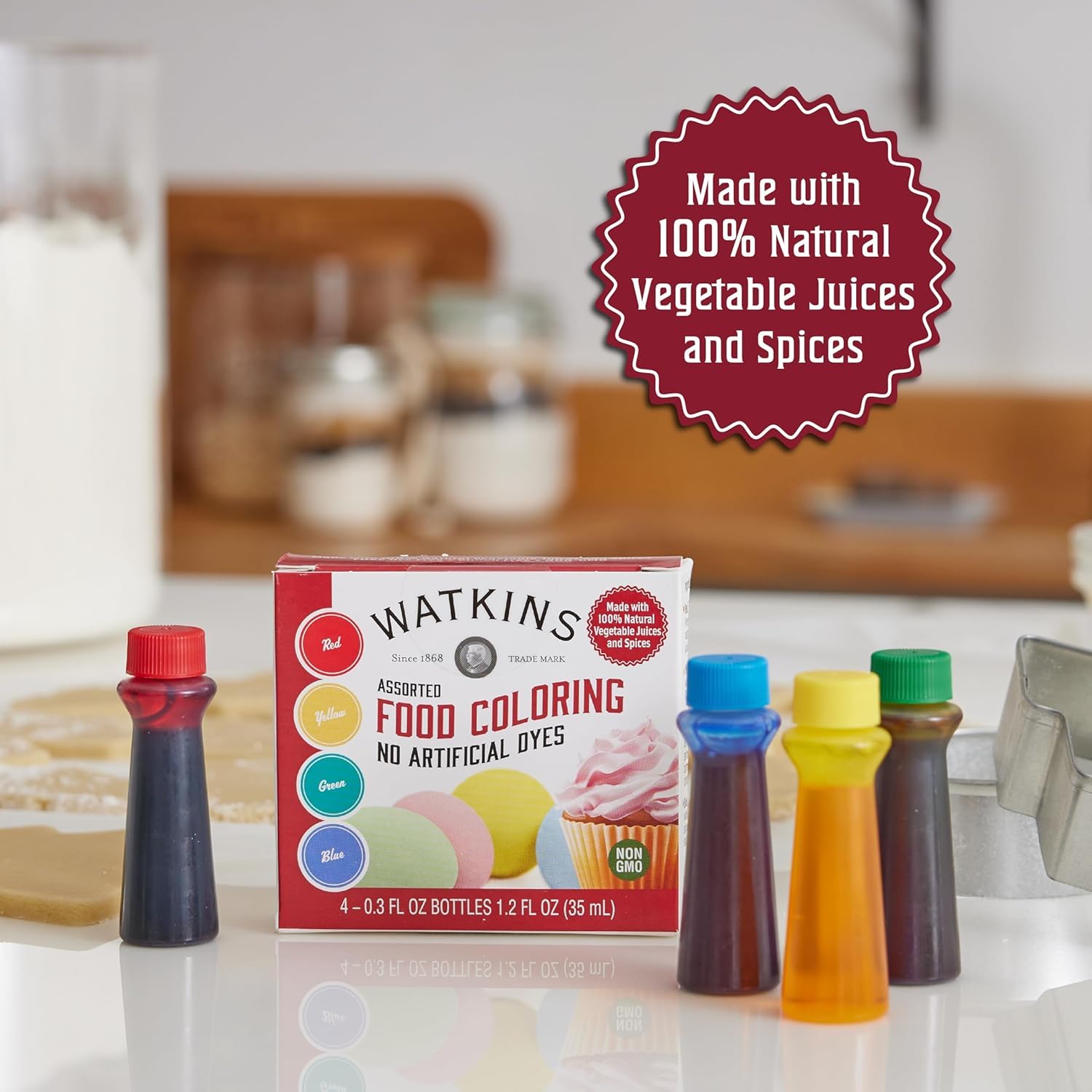 Watkins Assorted Food Coloring, 1 Each Red, Yellow, Green, Blue, Total Four 0.3 oz bottles, 4 Count (Pack of 6) - Image 4
