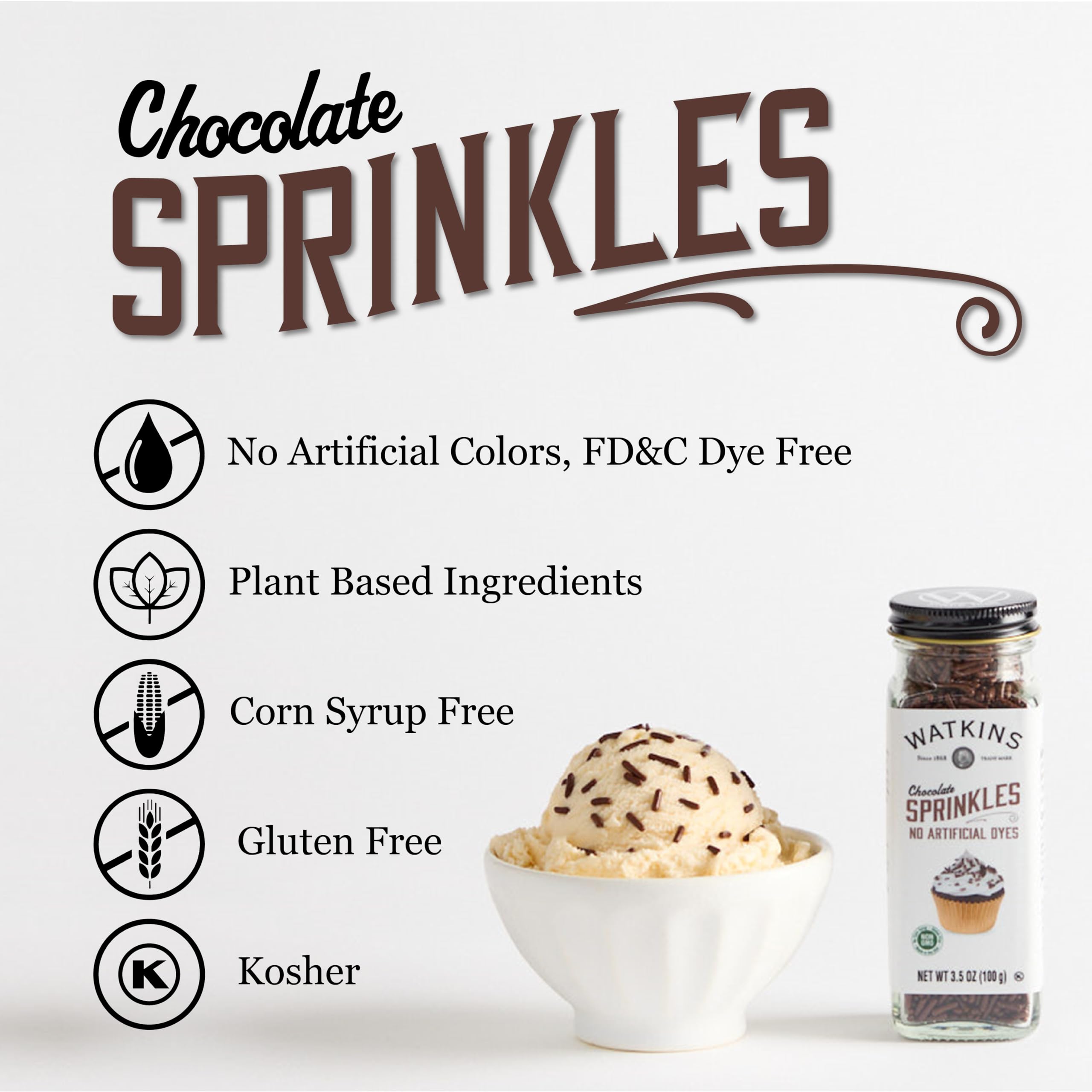 Watkins Chocolate Decorating Sprinkles, No Artificial Dyes, Kosher, 3.5 Ounce, 1-Pack - Image 3