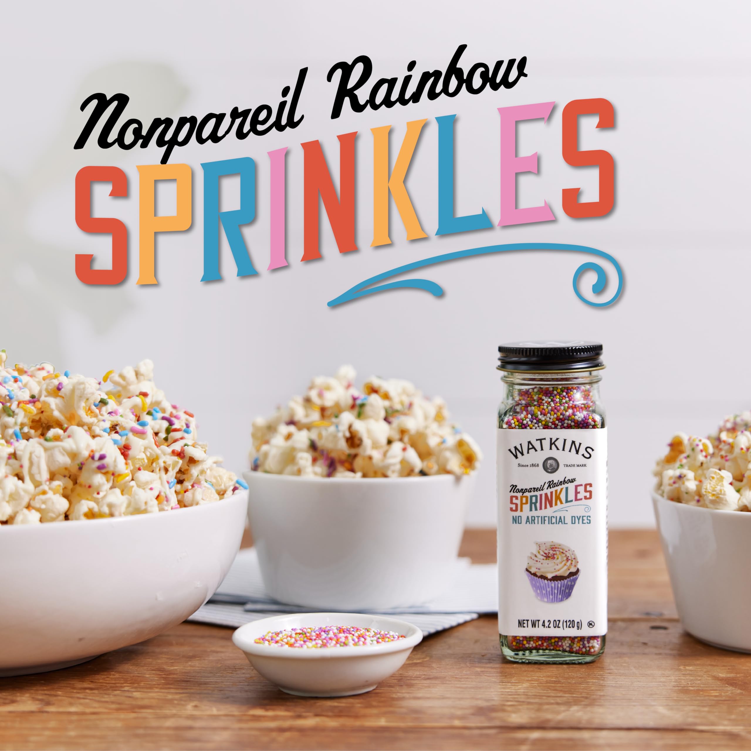 Watkins Gourmet Decorating Sprinkles, Rainbow Nonpareils, 4.2 Oz. Jar, 1 Count - Image 3