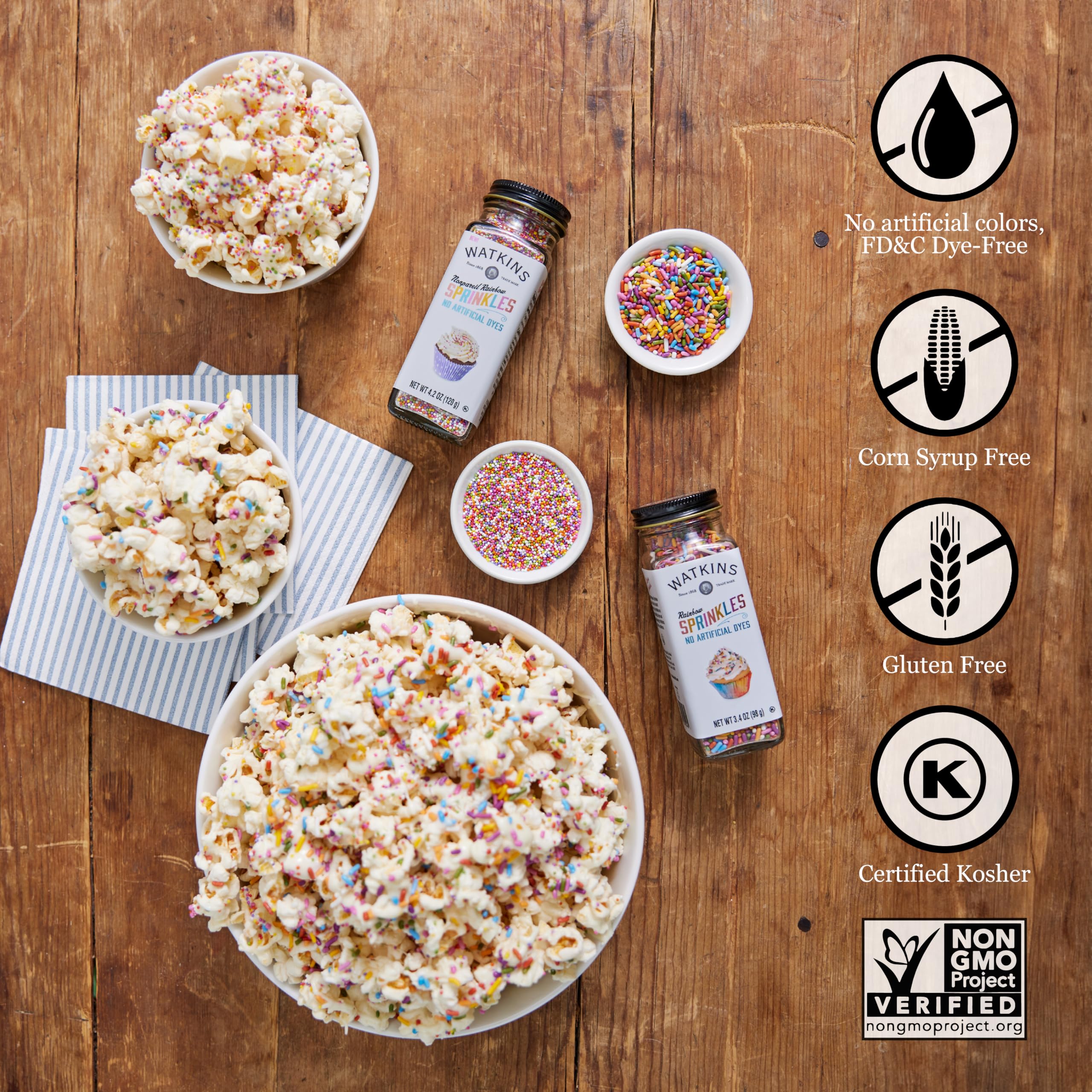 Watkins Gourmet Decorating Sprinkles, Rainbow Nonpareils, 4.2 Oz. Jar, 1 Count - Image 4