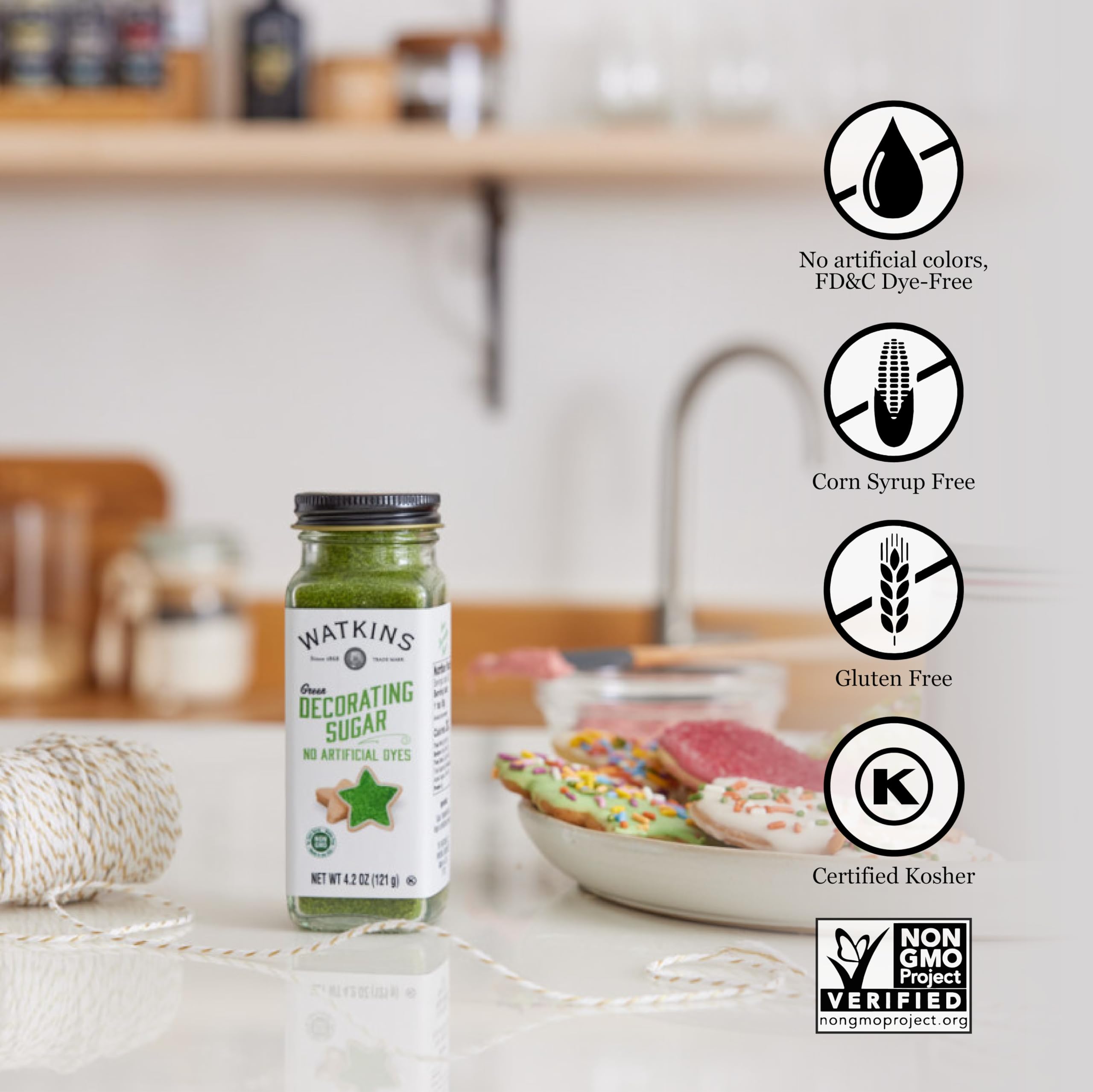 Watkins Green Decorating Sugar (No Artificial Dyes), Non-GMO, 4.2 Ounce, 3-Pack - Image 4