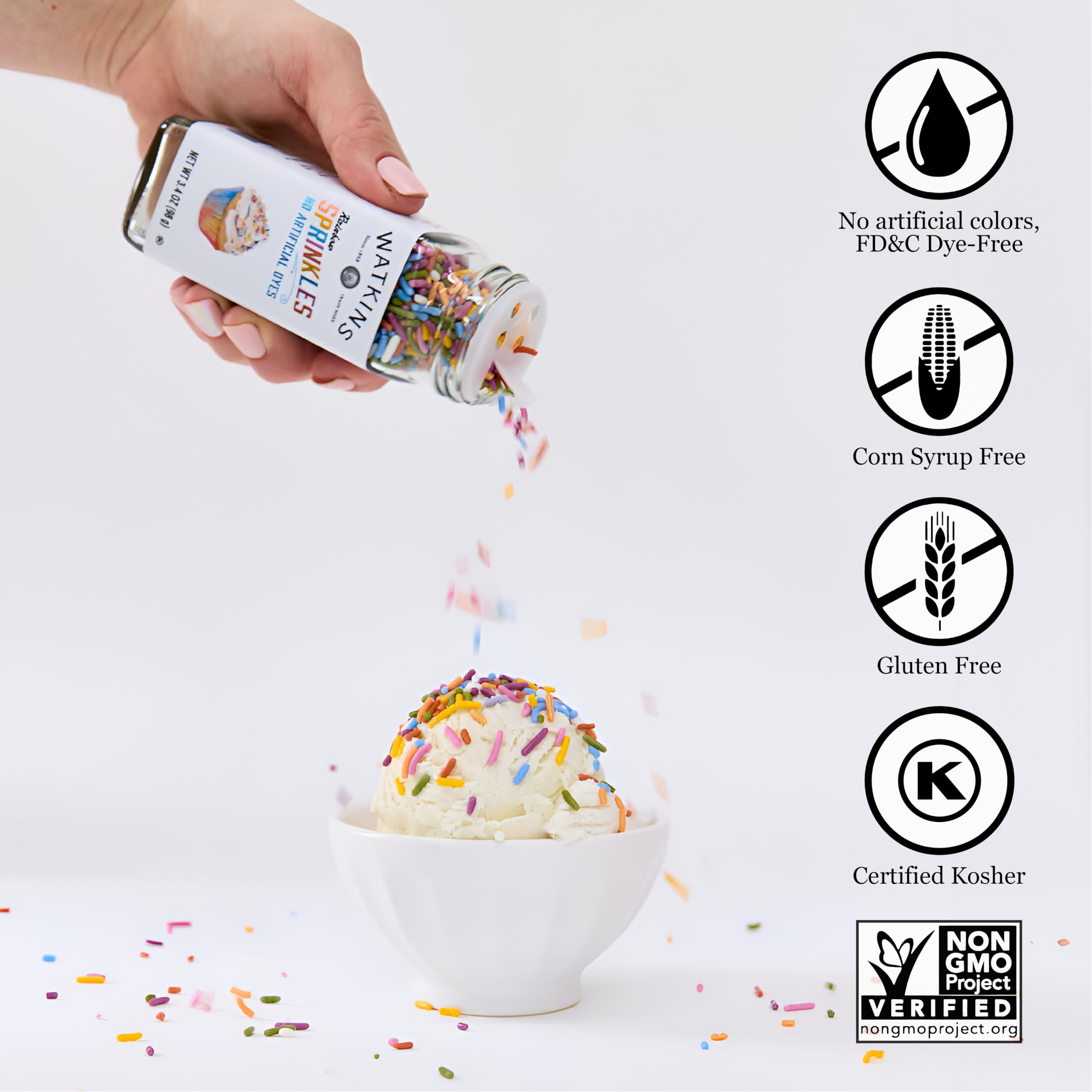 Watkins Rainbow Decorating Sprinkles, No Artificial Dyes, Kosher, 3.4 Ounce Jar, 1-Pack - Image 4