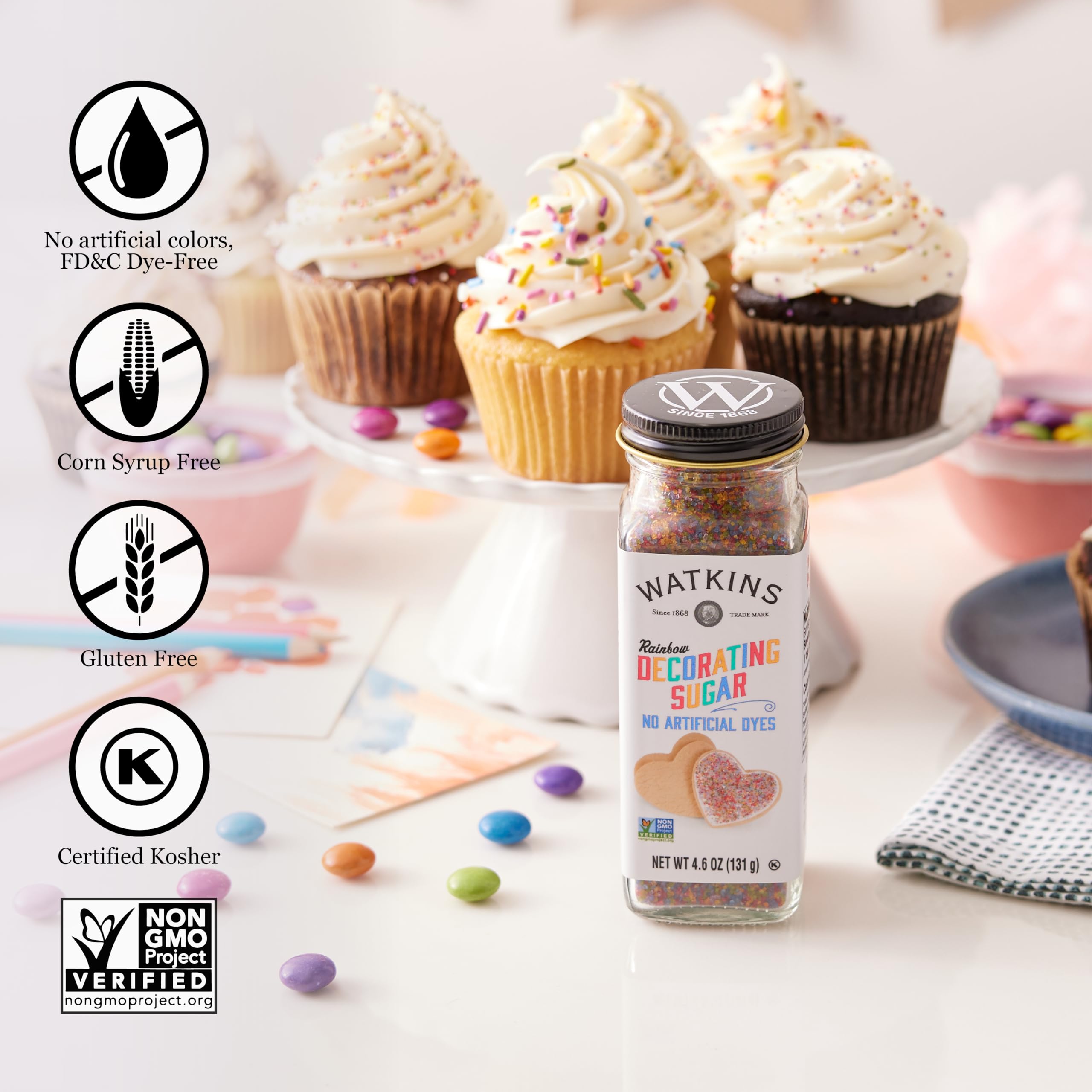 Watkins Rainbow Decorating Sugar (No Artificial Dyes), Non-GMO, Kosher, 4.6 Ounce, 1-Pack - Image 4